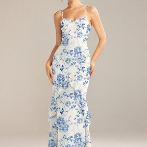 AW Bridal Blue Botanical Floral Claire Bridesmaid Dress
